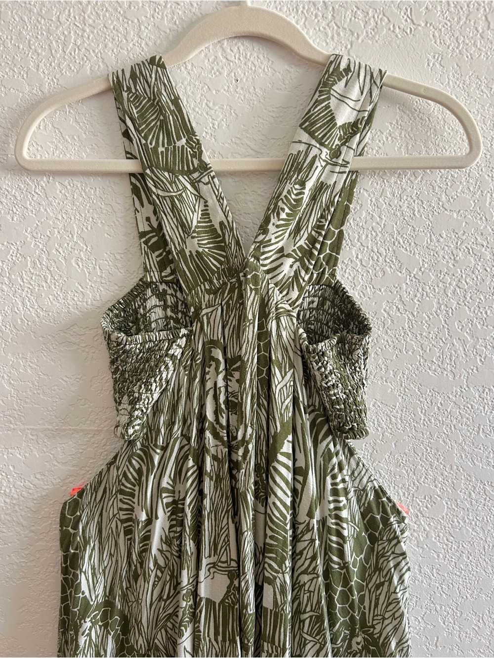 Anthropologie Piper Square-neck Smocked Cut-out Mini Dress in Moss Safari Print - Picture 7 of 8